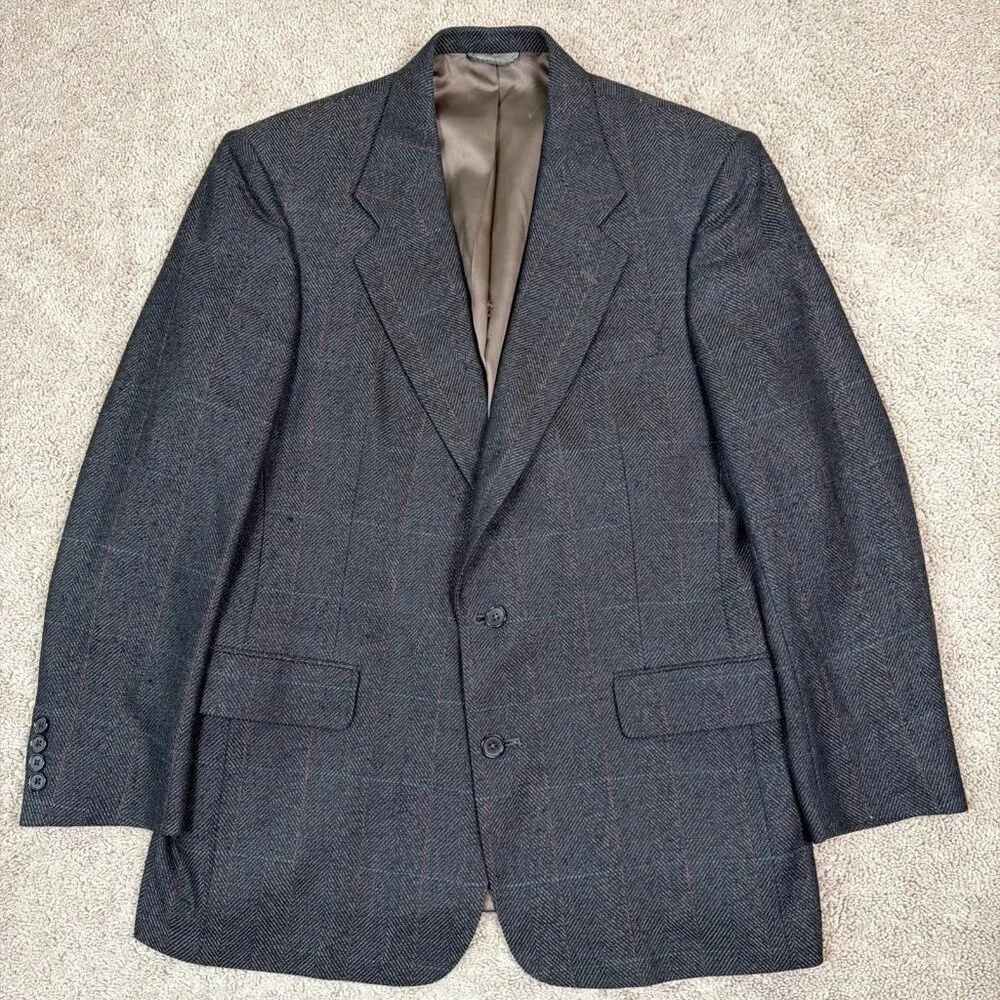 Vintage Christian Dior Monsieur Herringbone Blazer Men 42R Brown Academia Preppy